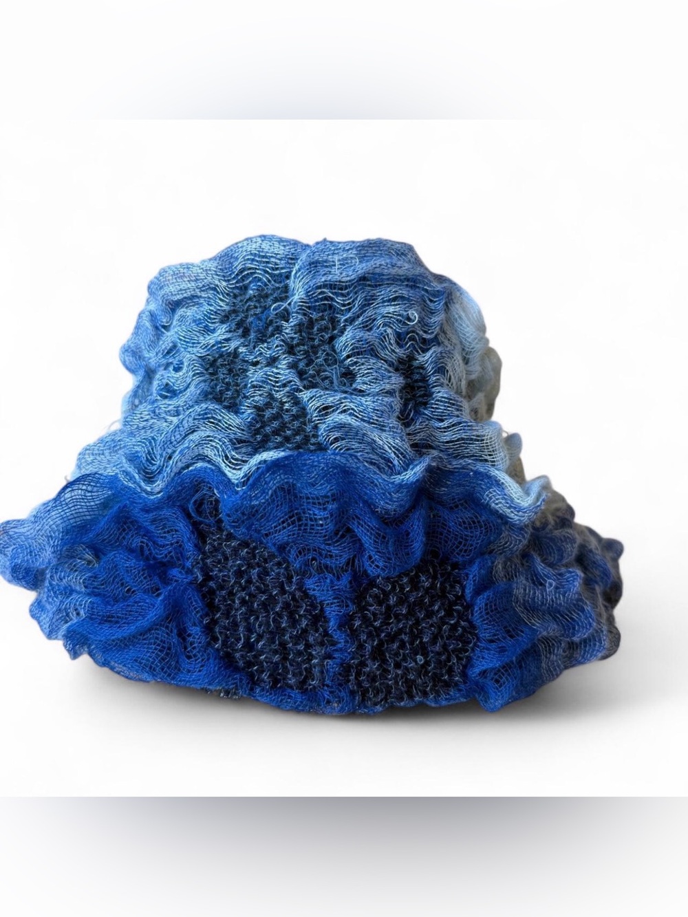 Blue Textured Knit Ruffle Scarf - Picture 5 of 7